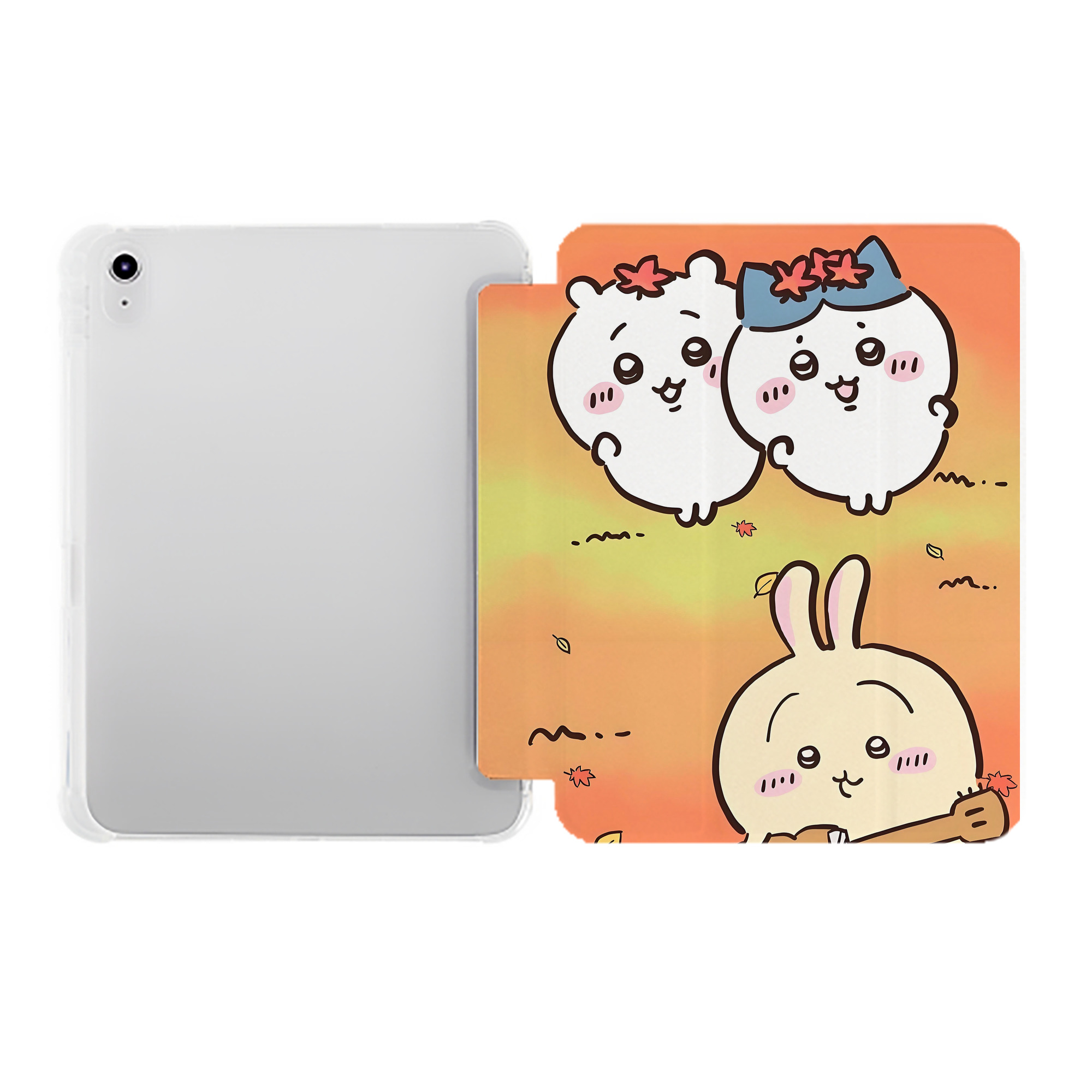 （画像用） ちいかわ Chii-kawa IPad ケース ペン収納付き 三つ折りスタンド PUレザー×シリコン 対応機種9.5/10.5/10.9インチ